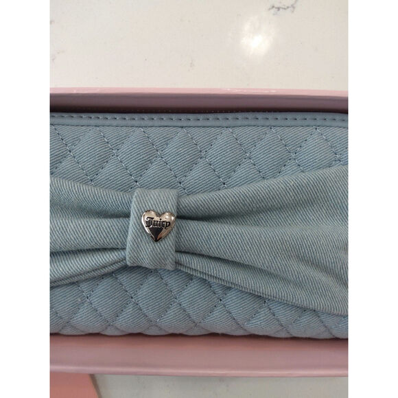 NWT Juicy Couture quilted denim wallet Chambray glam bow w charm soft Feminine - Picture 4 of 6